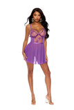 Elegant Moments Embroidered Mesh Babydoll With Underwire Cups Strappy Front Detail Adjustable Straps And Hook And Eye Back Closure Matching G-string Included - Elegant Moments - Flyclothing LLC