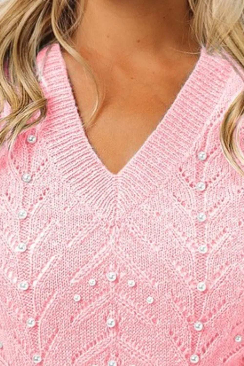 BiBi Chevron Pointelle Pearl Knit Top - Trendsi - Flyclothing LLC