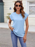 Textured Round Neck Cap Sleeve T-Shirt - Trendsi - Flyclothing LLC