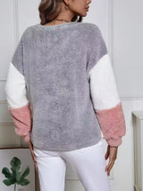 Color Block Fuzzy Knit Sweatshirt - Trendsi - Flyclothing LLC