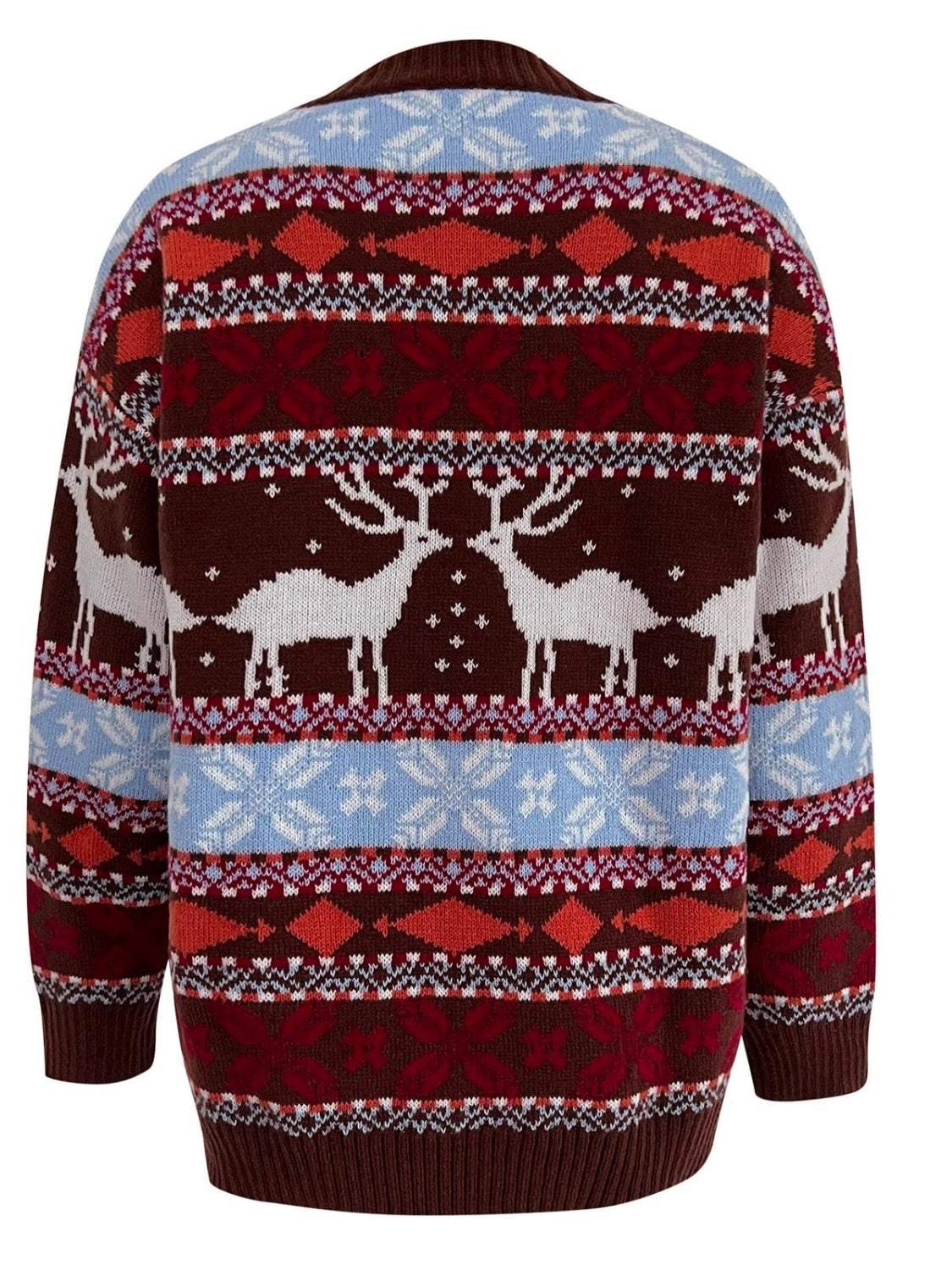 Geometric Round Neck Dropped Shoulder Sweater - Trendsi - Flyclothing LLC