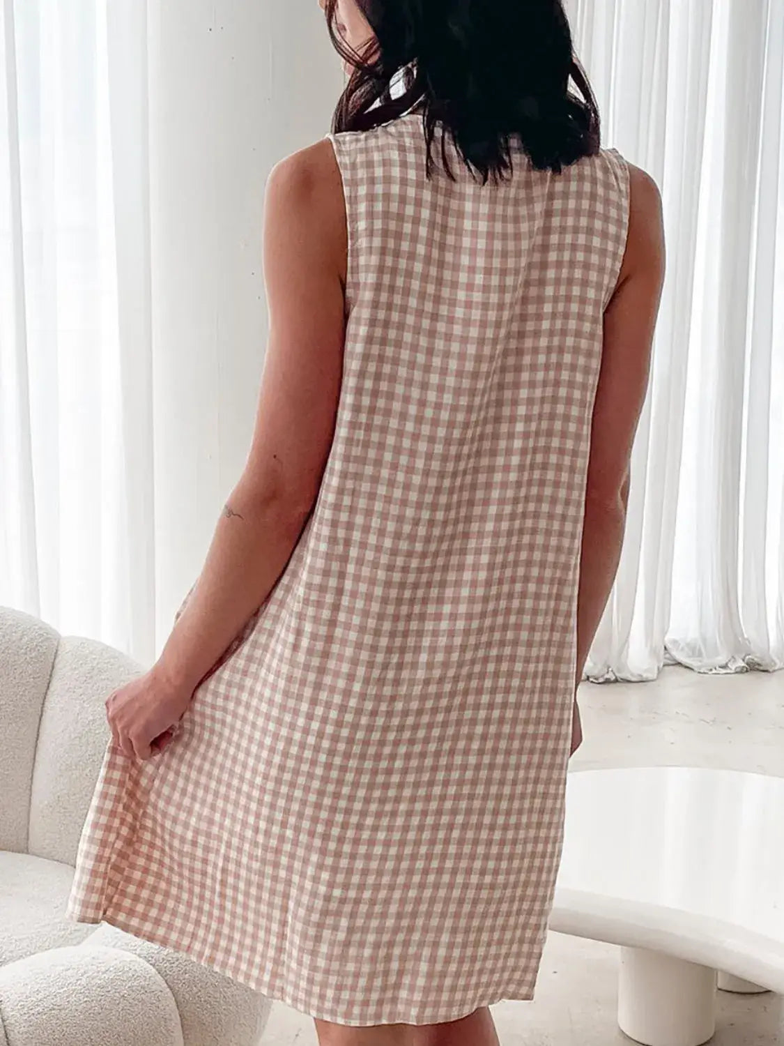 Tied Front Sleeveless Plaid Dress - Trendsi - Flyclothing LLC