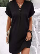 Full Size Casual V-Neck Short Sleeve Dress Plus Size - Trendsi - Flyclothing LLC