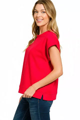Zenana Scuba Short Sleeve Sweatshirts - Trendsi - Flyclothing LLC