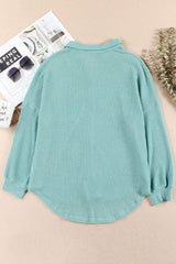 Waffle-Knit Collared Neck Long Sleeve Shirt - Trendsi - Flyclothing LLC