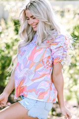 Smocked Round Neck Short Sleeve Blouse - Trendsi - Flyclothing LLC