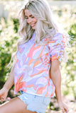 Smocked Round Neck Short Sleeve Blouse - Trendsi - Flyclothing LLC