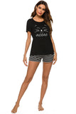 Graphic Round Neck Top and Striped Shorts Lounge Set - Trendsi