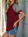 Full Size Contrast Round Neck Short Sleeve T-Shirt - Trendsi - Flyclothing LLC