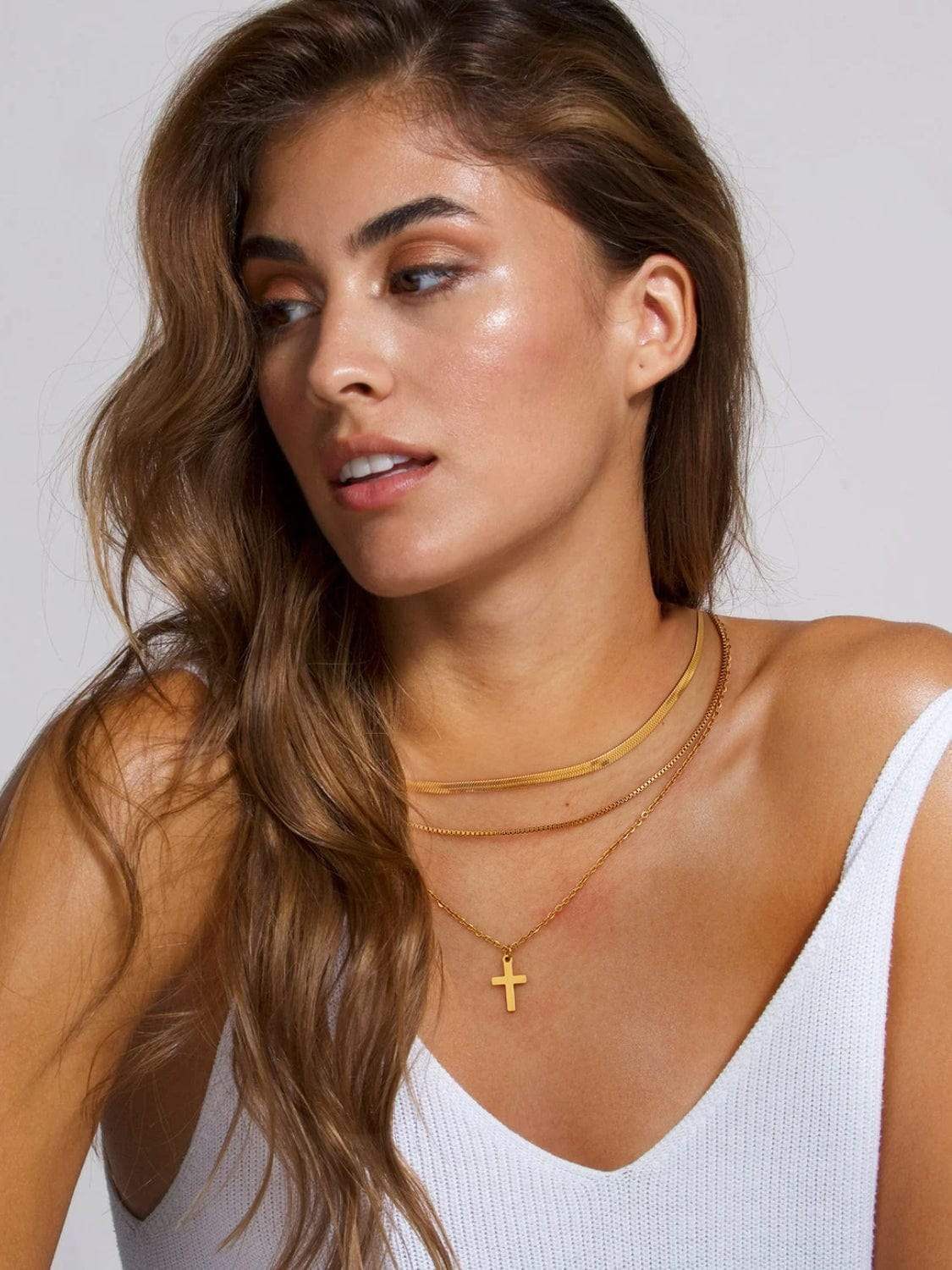 18K Gold-Plated Three-Layered Cross Necklace - Trendsi - Flyclothing LLC