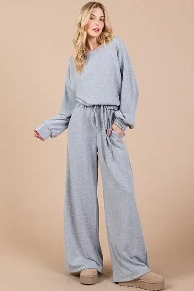 Ces Femme Boat Neck Long Sleeve Drawstring Jumpsuit - Trendsi