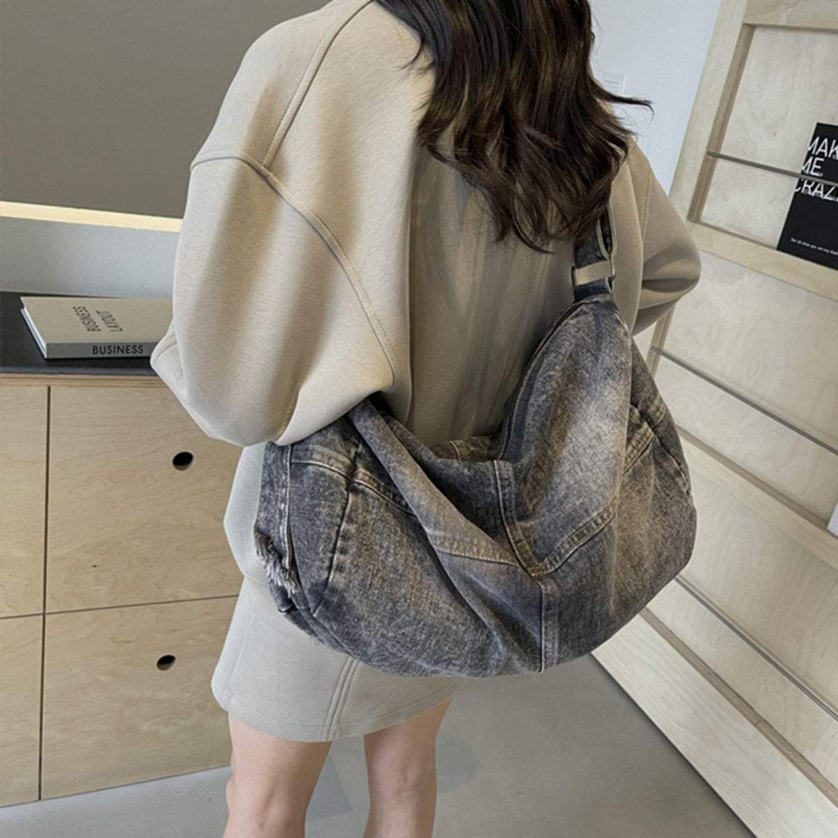 Adjustable Strap Denim Tote Bag - Trendsi - Flyclothing LLC