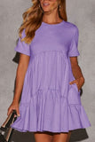 Tiered Round Neck Short Sleeve Mini Dress - Trendsi