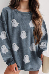 Glitter Ghost Round Neck Long Sleeve Sweatshirt - Trendsi - Flyclothing LLC