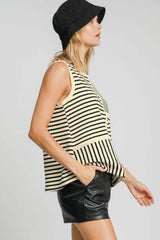 Umgee Round Neck Texture Striped Tank - Trendsi - Flyclothing LLC
