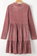 Ruffle Hem Round Neck Long Sleeve Dress - Trendsi - Flyclothing LLC