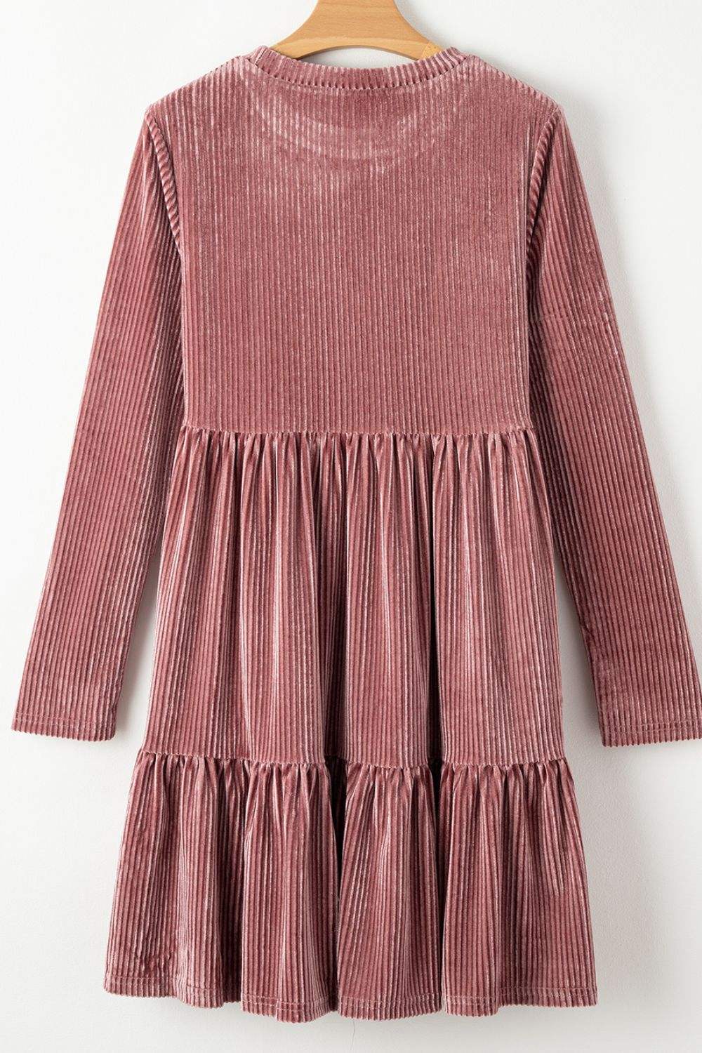 Ruffle Hem Round Neck Long Sleeve Dress - Trendsi - Flyclothing LLC