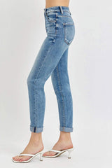 Risen Full Size High Rise Cropped Roll Up Jeans - Trendsi - Flyclothing LLC
