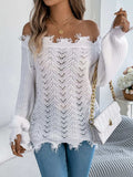 Distressed Hem Openwork Off-Shoulder Sweater - Trendsi - Flyclothing LLC