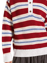 Striped Button Detail Polo Collar Sweater - Trendsi - Flyclothing LLC