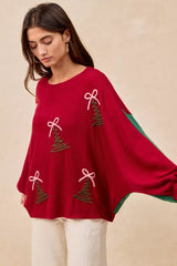 BiBi Christmas Theme Tree Embroidered Sweater - Trendsi - Flyclothing LLC