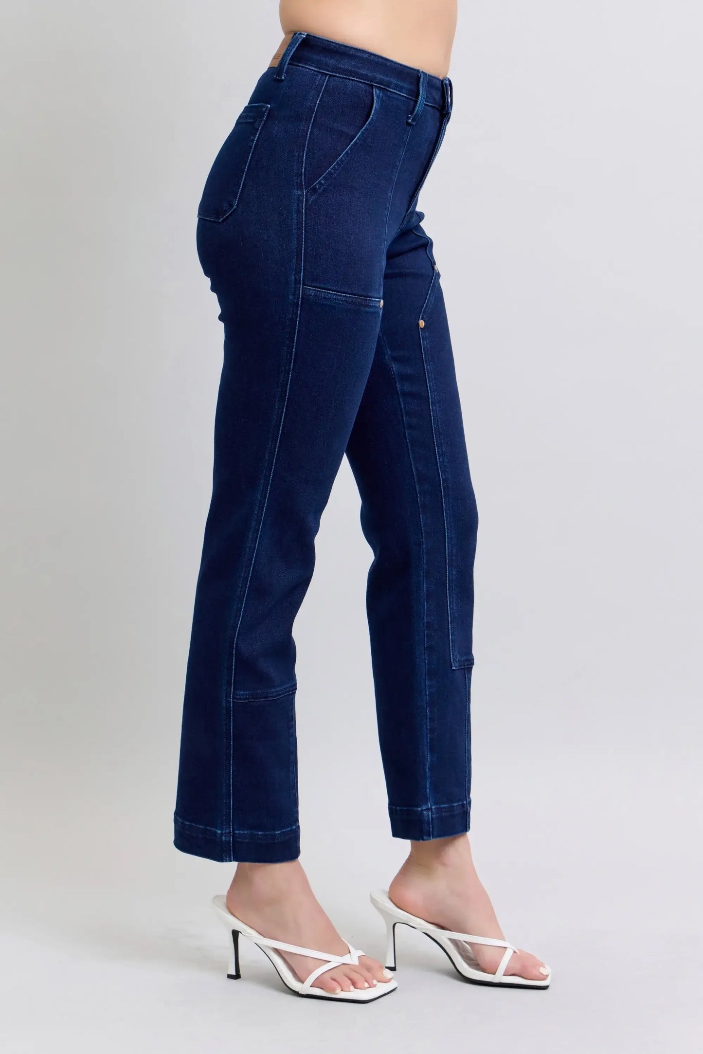 Judy Blue Full Size Hw Work Wear Knee Patch Straight Jeans Plus Size - Trendsi - Flyclothing LLC