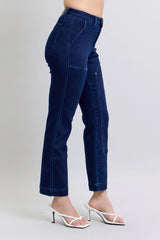 Judy Blue Full Size Hw Work Wear Knee Patch Straight Jeans Plus Size - Trendsi - Flyclothing LLC