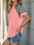 Full Size Contrast Round Neck Short Sleeve T-Shirt - Trendsi