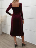 Perfee Sweetheart Neck Long Sleeve Midi Dress - Trendsi