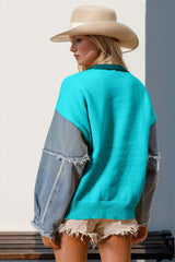 Double Take Full Size Star Pattern Raw Edge Long Sleeve Sweater - Trendsi - Flyclothing LLC