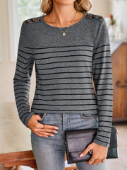 Lovelet Striped Round Neck Long Sleeve T-Shirt - Trendsi