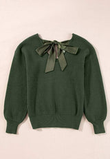 Tied Back V-Neck Long Sleeve Sweater - Trendsi - Flyclothing LLC