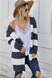 Contrast Stripes Open Front Long Sleeve Cardigan - Trendsi