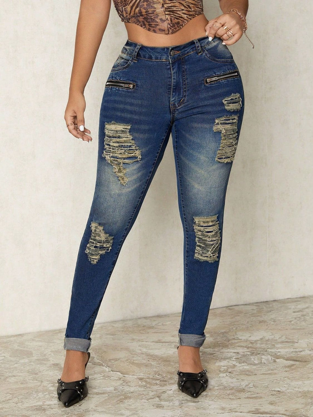 Distressed Skinny Jeans - Trendsi