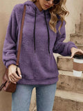 Drawstring Long Sleeve Fuzzy Hoodie - Trendsi