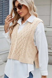 Cable-Knit V-Neck Sweater Vest - Trendsi - Flyclothing LLC