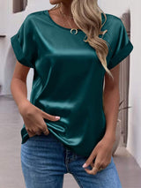 Round Neck Short Sleeve T-Shirt - Trendsi - Flyclothing LLC