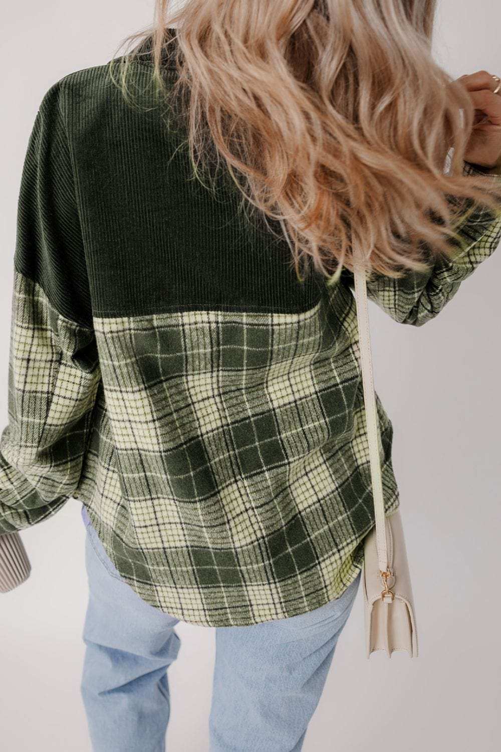 Snap Down Collared Neck Plaid Shacket - Trendsi - Flyclothing LLC
