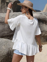 Lace Detail Round Neck Half Sleeve Blouse - Trendsi - Flyclothing LLC