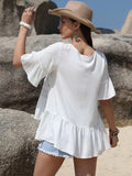 Lace Detail Round Neck Half Sleeve Blouse - Trendsi - Flyclothing LLC