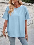 Lovelet Exposed Seam Round Neck Half Sleeve T-Shirt - Trendsi - Flyclothing LLC