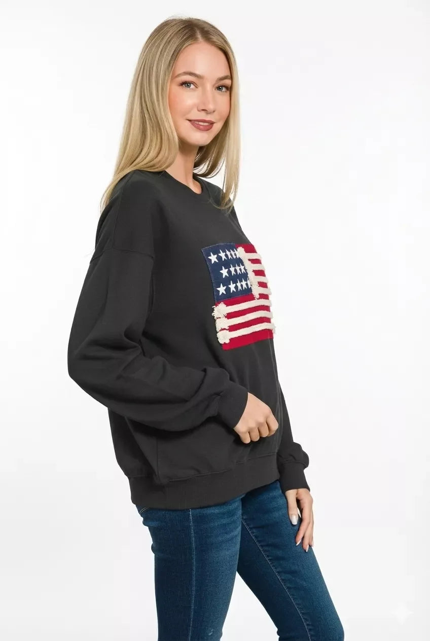 Zenana French Terry American Flag Pullover - Trendsi - Flyclothing LLC