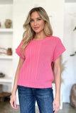 Double Take Full Size Cable-Knit Round Neck Short Sleeve Sweater - Trendsi - Flyclothing LLC