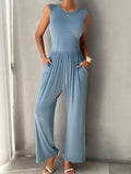 Round Neck Sleeveless Wide Leg Jumpsuit - Trendsi - Flyclothing LLC