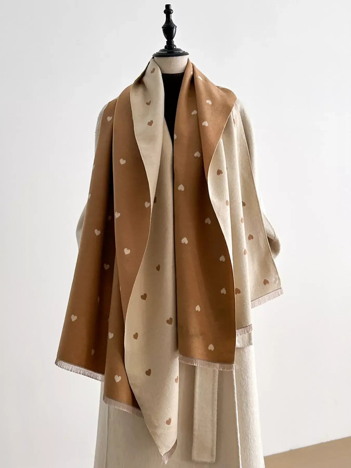 Heart Raw Hem Scarf - Trendsi - Flyclothing LLC