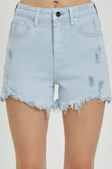 RISEN Full Size High Rise Distressed Detail Denim Shorts - Trendsi - Flyclothing LLC