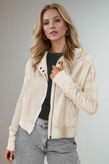 Double Take Waffle-Knit Zip Up Long Sleeve Hooded Jacket - Trendsi - Flyclothing LLC