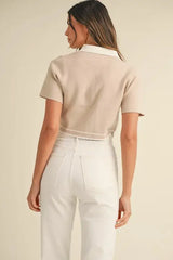 MABLE Button Down Contrast Collared Knit Cardigan - Trendsi - Flyclothing LLC