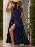 Slit Halter Neck Dress - Trendsi