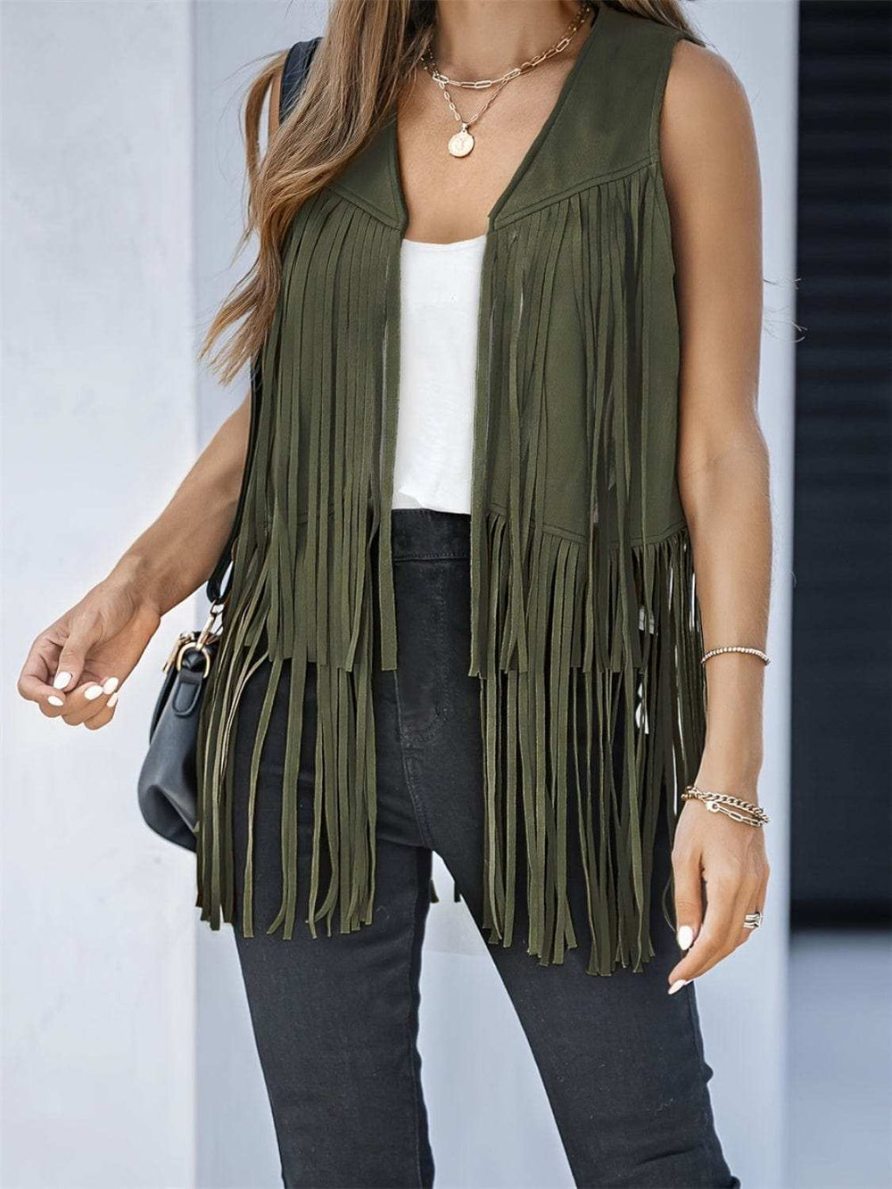 Fringe Open Front Vest Coat - Trendsi - Flyclothing LLC